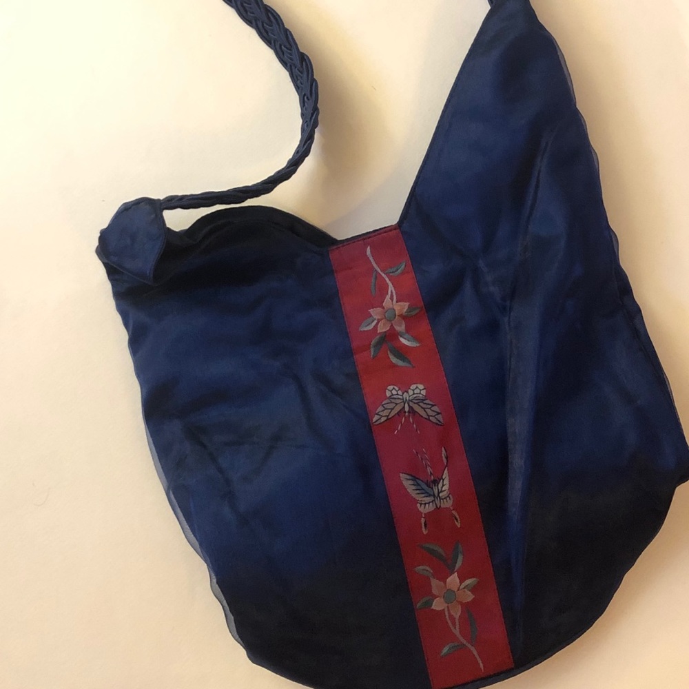 Beautiful Blue Bag with Floral Detail